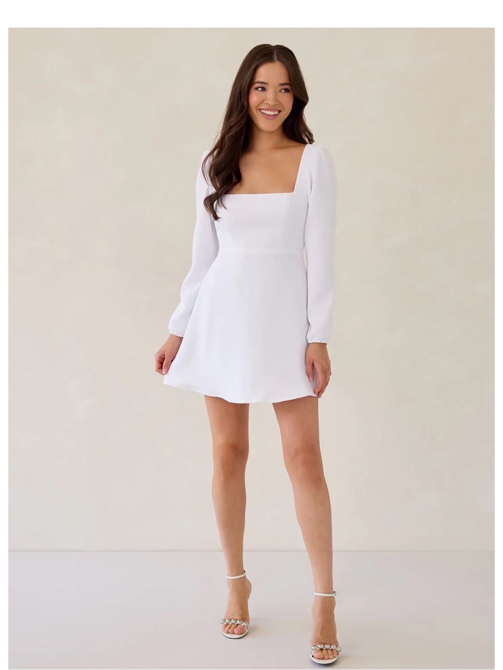 Park & Fifth White Long Sleeve Square Neck Mini Dress